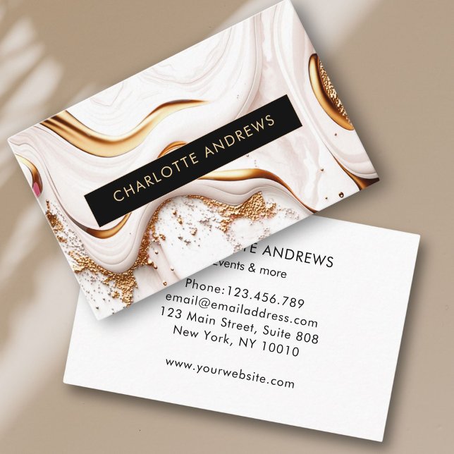 Tarjeta De Visita Salón de mármol de oro Purpurina moderno (Modern Glitter Gold Marble Salon Business Card)