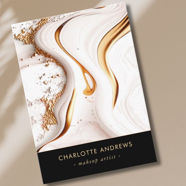 Tarjeta De Visita Salón de mármol de oro Purpurina moderno (Modern Glitter Gold Marble Salon Business Card)