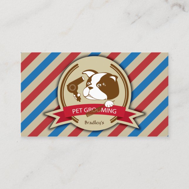 Tarjeta De Visita Salón de Mascota de Retro Mascota Grooming (Anverso)