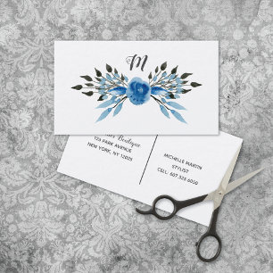 Tarjeta De Visita Salón de Monograma Rustic Blue Rosa