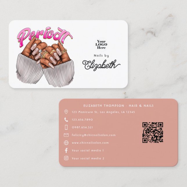 Tarjeta De Visita Salón de Nail Africano Rosa de Oro y Rosa (Anverso / Reverso)