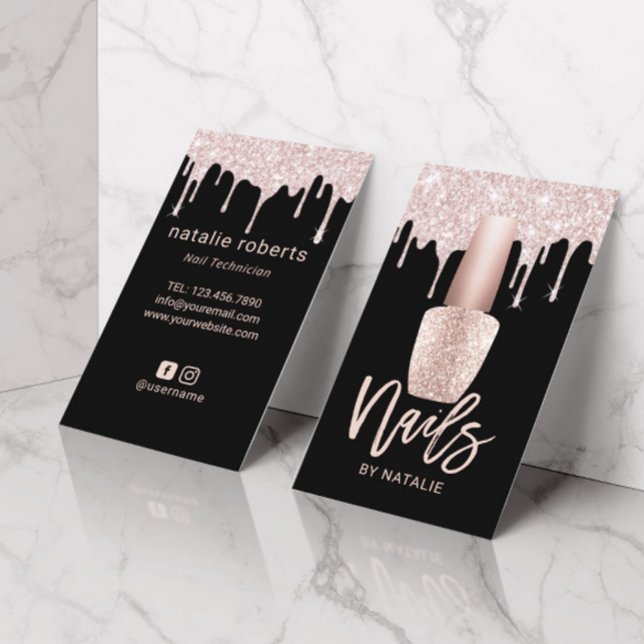 Tarjeta De Visita Salon de Nail Modern Rosa Drin Nail Manicurist (Subido por el creador)