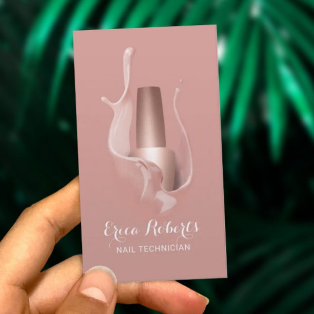Tarjeta De Visita Salon de Nail Rosa Oro Polaco Splash Manicurista (Subido por el creador)