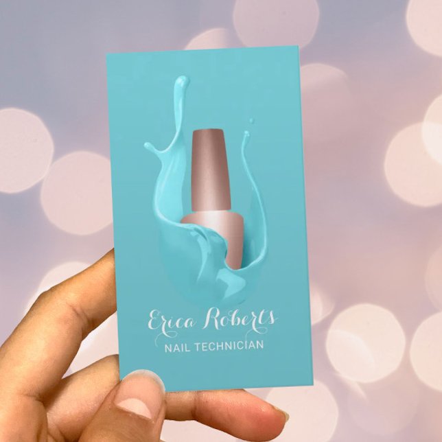 Tarjeta De Visita Salon de Nail Rosa Oro Polaco Turquesa Splash (Subido por el creador)