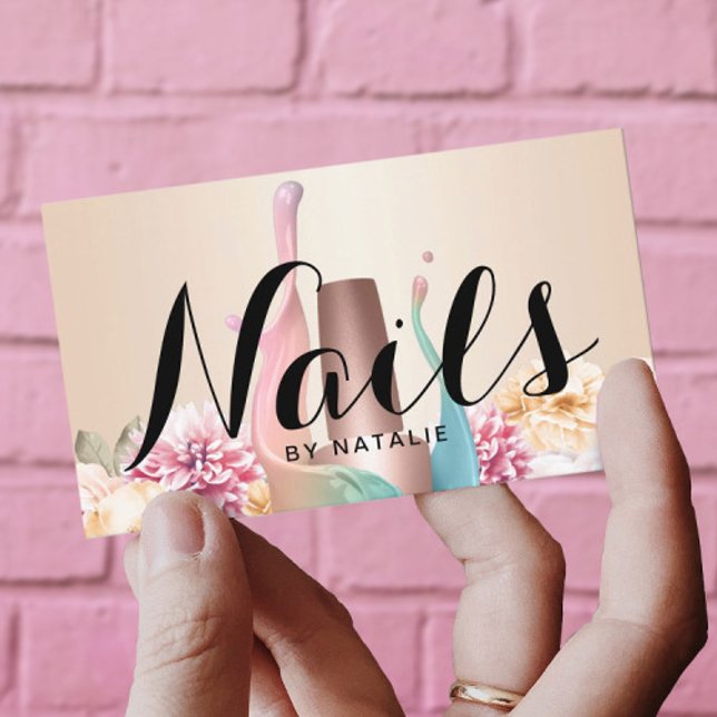 Tarjeta De Visita Salón de Nales Manicurista Polaco Elegante Floral (Subido por el creador)