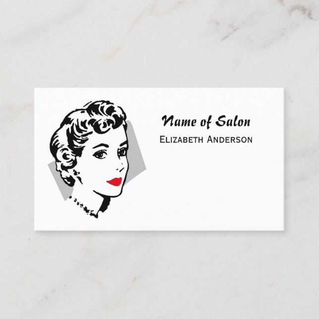 Tarjeta De Visita Salón de pelo blanco negro clásico Labios rojos vi (Anverso)