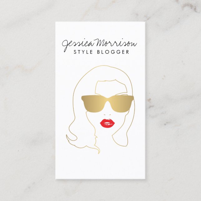 Tarjeta De Visita Salón de pelo, bloguero estilo, Chica de belleza o (Anverso)