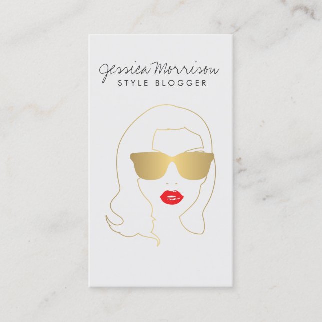 Tarjeta De Visita Salón de pelo, bloguero estilo, Chica de belleza o (Anverso)