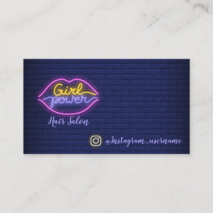 Tarjeta De Visita Salón de pelo de neón del poder moderno del chica