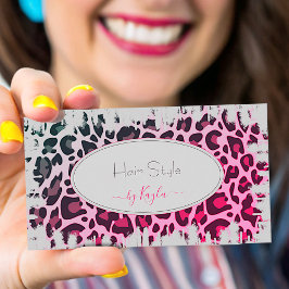 Tarjeta De Visita Salón de pelo del patrón de leopardo rosa de moda