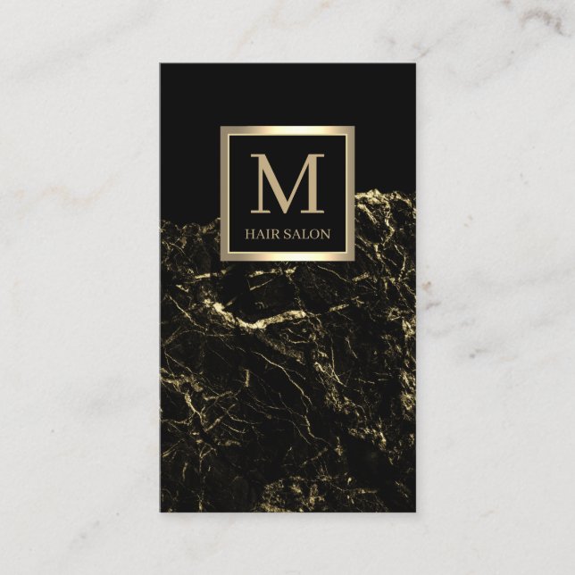 Tarjeta De Visita Salón de pelo elegante y negro dorado (Anverso)