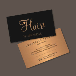 Tarjeta De Visita Salón de pelo glam negro oro metálico peluquero