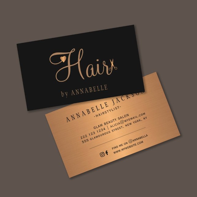 Tarjeta De Visita Salón de pelo glam negro oro metálico peluquero (Subido por el creador)