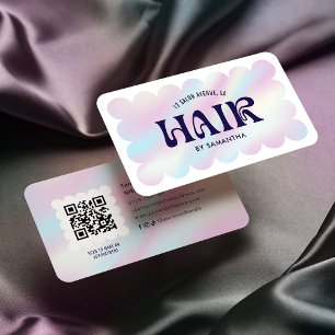 Tarjeta De Visita Salón de pelo hairstylista holográfico de moda QR