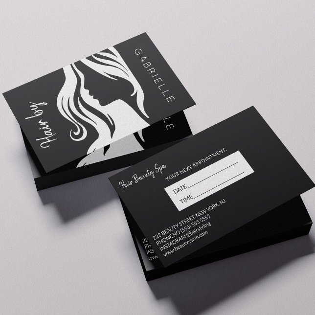 Tarjeta De Visita Salón de pelo negro blanco moderno para la próxima (Subido por el creador)