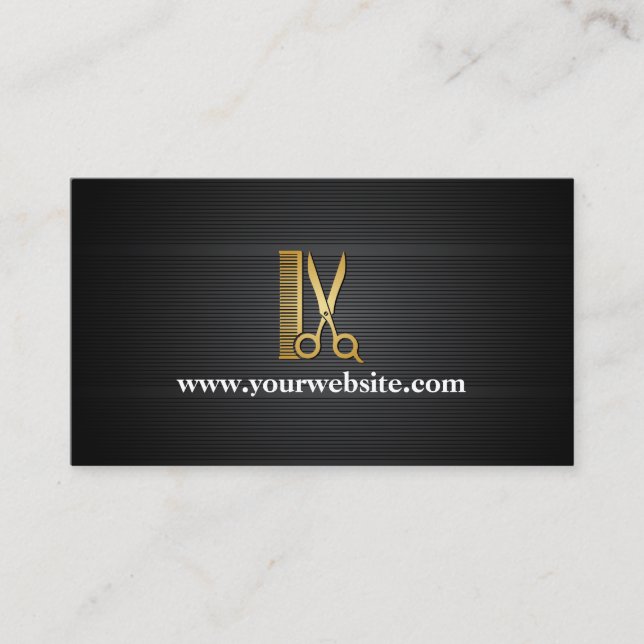 Tarjeta De Visita Salón de pelo negro elegante del oro (personalice) (Anverso)