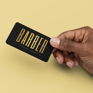 Tarjeta De Visita Salón de pelo negro y dorado Minimalista