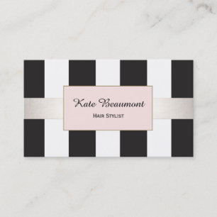Tarjeta De Visita Salón de pelo rayado rosado negro y blanco