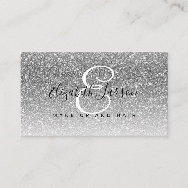 Tarjeta De Visita Salón de peluquería de moda Purpurina de plata maq (Anverso)