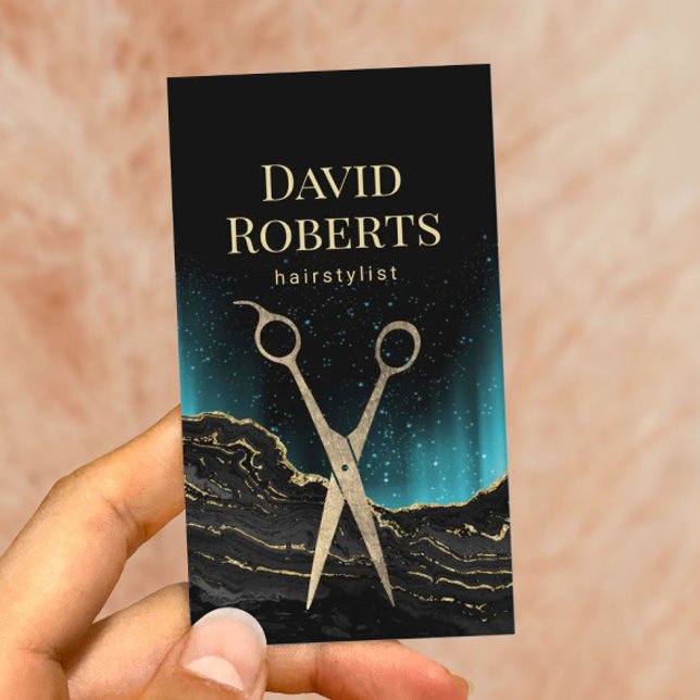 Tarjeta De Visita Salón de peluquería Hair Stylist Trendy Gold Agate (Subido por el creador)