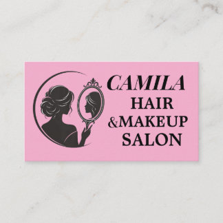 Tarjeta De Visita Salón de Peluquería y Maquillaje de Cabello Rosa B