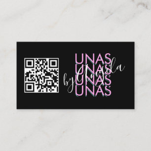Tarjeta De Visita Salón de Pestañas Audaces Uñas Código QR Rosa Negr