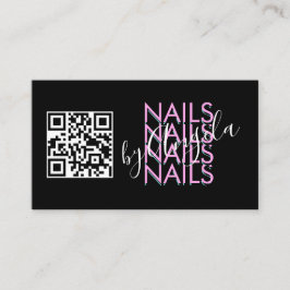 Tarjeta De Visita Salón de Pestañas Negras Código QR Uñas Rosadas Ne