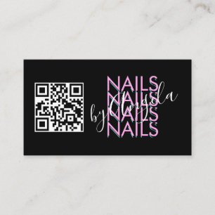 Tarjeta De Visita Salón de Pestañas Negras Código QR Uñas Rosadas Ne