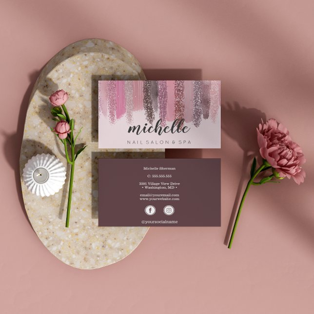 Tarjeta De Visita Salon de Purpurina polaco de Nail Manicura Medios  (Subido por el creador)