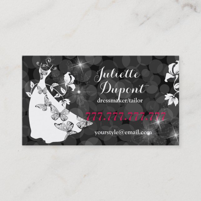 Tarjeta De Visita Salón de sastre elegante para degustadores negro (Anverso)