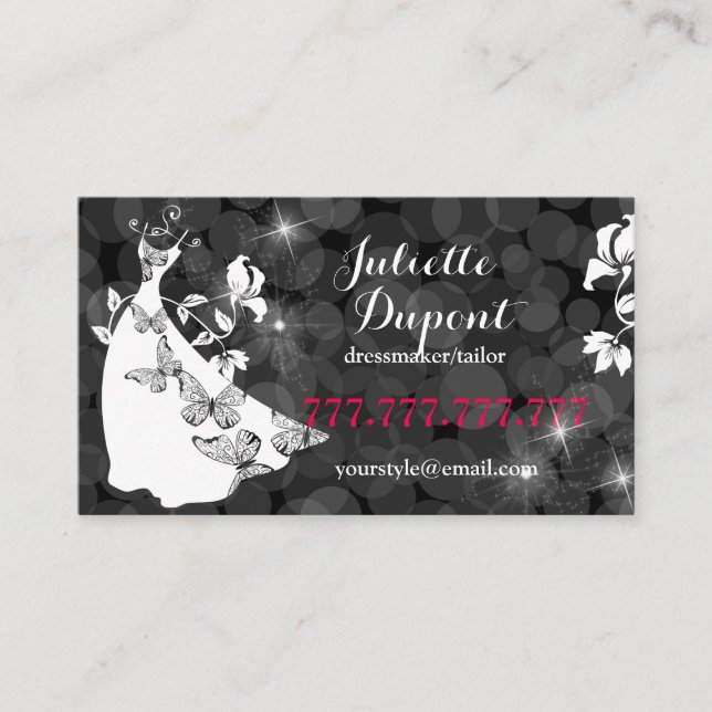 Tarjeta De Visita Salón de sastre elegante para degustadores negro (Anverso)