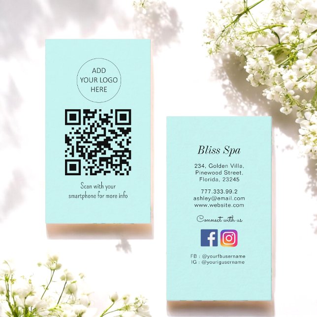 Tarjeta De Visita Salón de Spa con código QR verde turquesa (Subido por el creador)