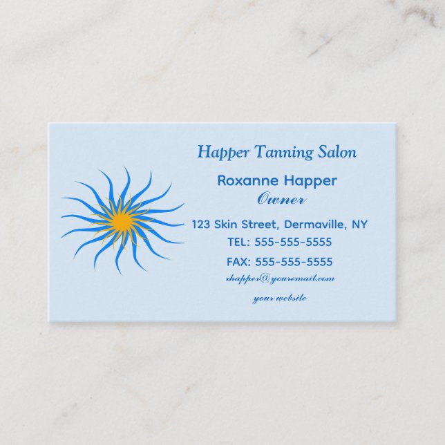 Tarjeta De Visita Salón de Tanning Editable (Anverso)