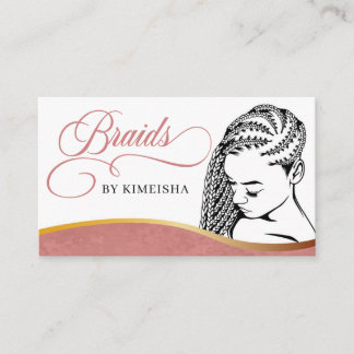 Tarjeta De Visita Salón de trenzado de pelo moderno rosa y blanco