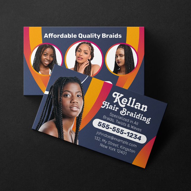 Tarjeta De Visita Salón de trenzado violeta y azul marino africano (Subido por el creador)