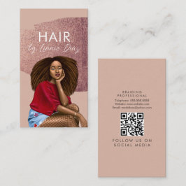 Tarjeta De Visita Salón de Trenzas Belleza Tipografía Negra y Negrit