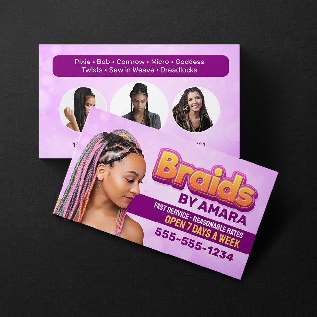 Tarjeta De Visita Salón de trenzas rosadas Estilo de pelo trenzado d (Subido por el creador)