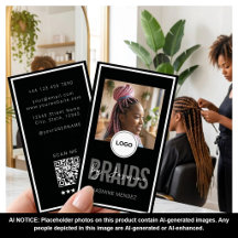 Salón de Trenzas Vertical Negro Logo QR Foto Única