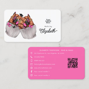 Tarjeta De Visita Salón de uñas africano americano atrevido en rosa