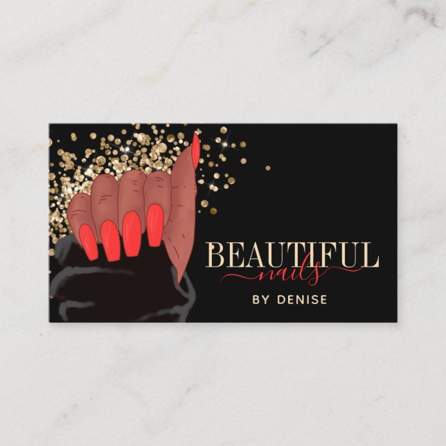 Tarjeta De Visita salón de uñas afroamericana mujer técnica de uñas  (Anverso)