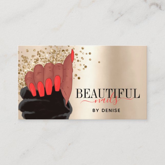 Tarjeta De Visita salón de uñas afroamericana mujer técnica de uñas  (Anverso)