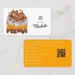 Tarjeta De Visita Salón de uñas afroamericano Bold Orange Periodt