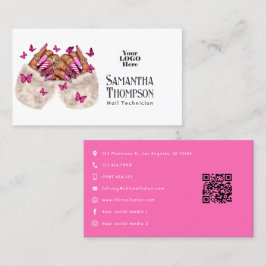 Tarjeta De Visita Salón de uñas afroamericano de marca rosa caliente