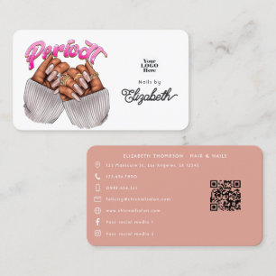 Tarjeta De Visita Salón de uñas afroamericano de oro rosa y rosa