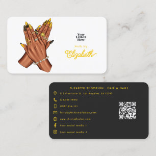 Tarjeta De Visita Salón de uñas afroamericano negro y amarillo atrev