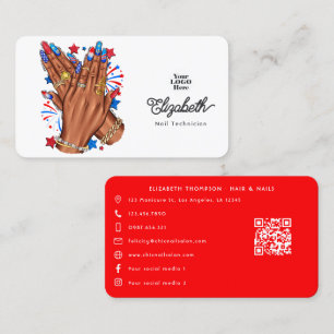 Tarjeta De Visita Salón de uñas afroamericano patriótico Branding