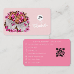 Tarjeta De Visita Salón de uñas afroamericano rosa caliente y rubor