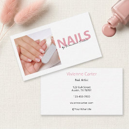 Tarjeta De Visita Salón de uñas artista guión rosa rubor foto