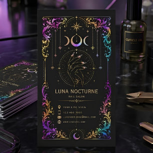 Tarjeta De Visita Salón de Uñas Celestial de Lujo Código QR de Belle