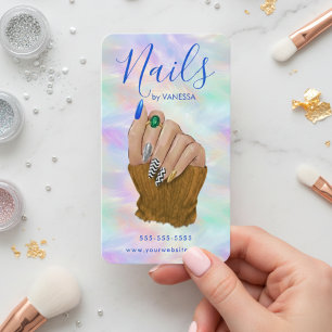 Tarjeta De Visita Salón de Uñas Chic Manicurista Artista Opalo Elega